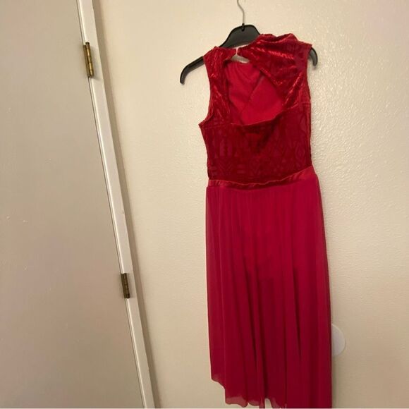 Weissman Dance costume red maxi mesh flocked dress More 12261 XLC child - Picture 5 of 13